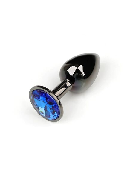 Анальная страза темный метал синяя страза 9см/4,2см 