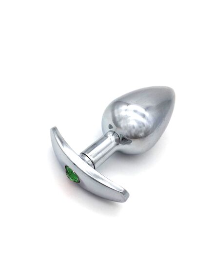 Анальная пробка для ношения серебро метал зеленая страза 8см/3,7см 