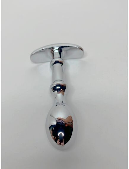 Анальная серебристая пробка вытянутая 11.1см с голубым цветом 2,2см , изображение 2