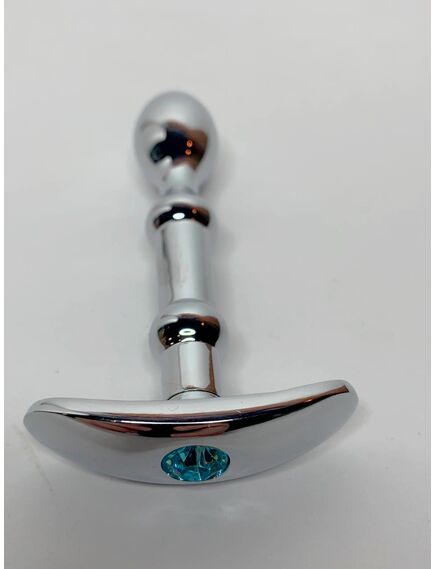 Анальная серебристая пробка вытянутая 11.1см с голубым цветом 2,2см , изображение 4