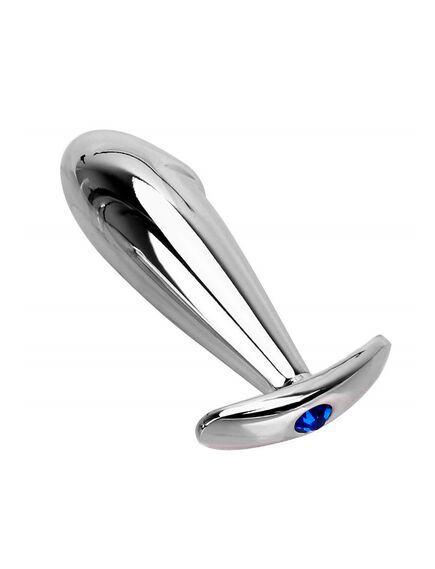 Анальная пробка для ношения с головкой серебро метал синяя страза 10см/3,1см 