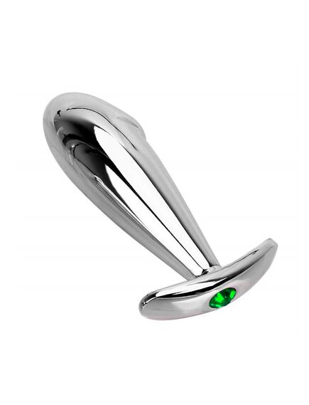 Анальная пробка для ношения с головкой серебро метал зеленая страза 10см/3,1см 
