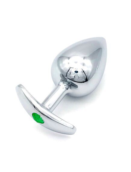Анальная пробка для ношения серебро метал зеленая страза 9см/4,2см 