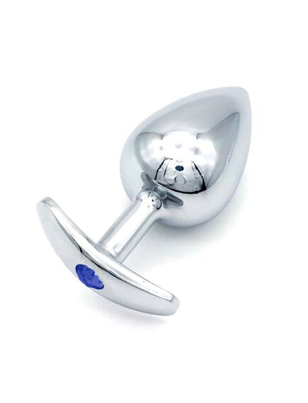 Анальная пробка для ношения серебро метал синяя страза 8см/3,7см 