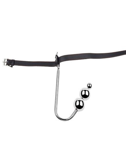 Анальный крюк с тремя шариками, фиксацией и кляпом , изображение 3