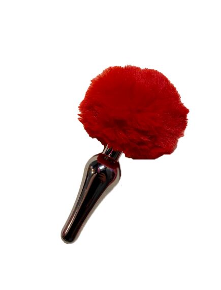 Красный натуральный зайчий хвостик с серебряной фигурной пробкой 3,5см 