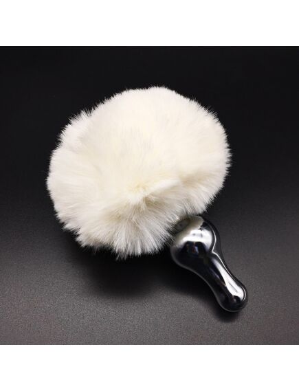 Анальная пробка с белым заячьим хвостом, M 