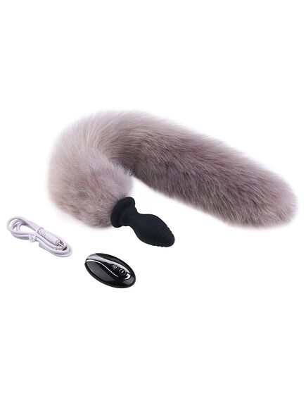 Серый хвост 40 см с вибрацией и пультом Д/У 