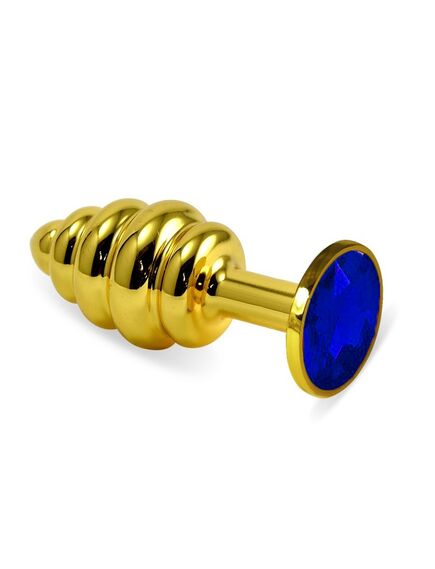 Анальная рельефная пробка с синим кристаллом, S 