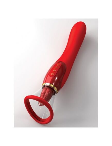 Двухсторонний вибростимулятор с помпой и двигающимся язычком «Ultimate Pleasure 24k Gold Luxury Edit 