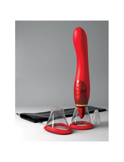 Двухсторонний вибростимулятор с помпой и двигающимся язычком «Ultimate Pleasure 24k Gold Luxury Edit , изображение 8