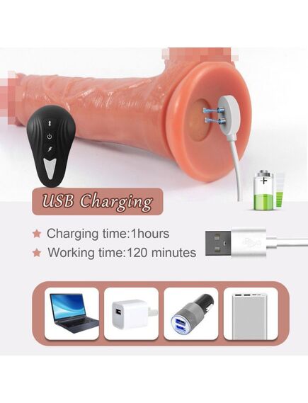 Вибромассажёр с возвратно-поступательными движениями и пультом Д/У 17см , изображение 4