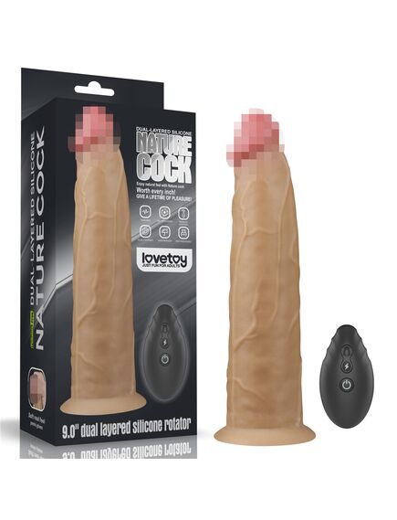 Фаллоимитатор с вибрацией и ротацией 9.0'' Dual Layered Platinum Silicone Rotator 