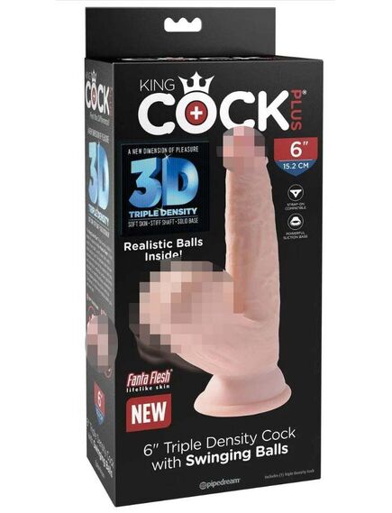 Фаллоимитатор на присоске King Cock Plus 6 Triple Density с подвижной мошонкой , изображение 4
