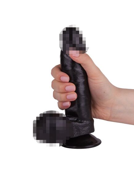 Фаллоимитатор чёрный на присоске в ламинате , изображение 2