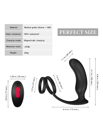 Массажер простаты с эрекционным кольцом и пультом д\у "Lanco-RCT" , изображение 3