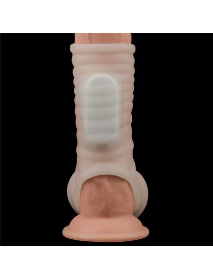 Вибро кольцо Wave Knights с рукавом для мошонки (белое) , изображение 4