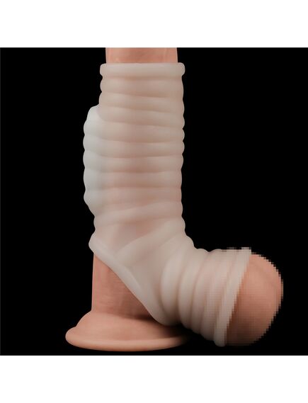 Вибро кольцо Wave Knights с рукавом для мошонки (белое) , изображение 5