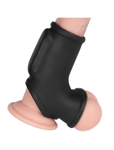 Вибро кольцо Silk Knights с рукавом для мошонки (черное) 