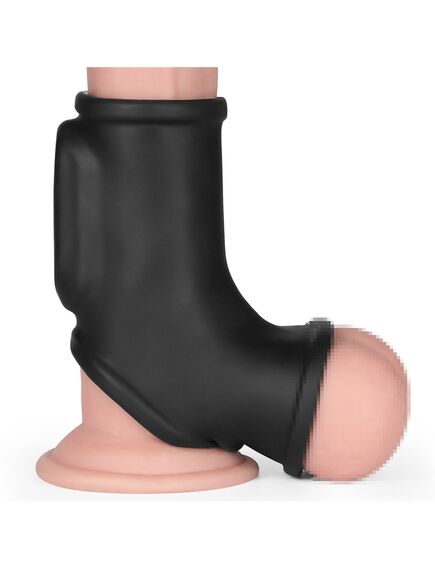 Вибро кольцо Silk Knights с рукавом для мошонки (черное) , изображение 3