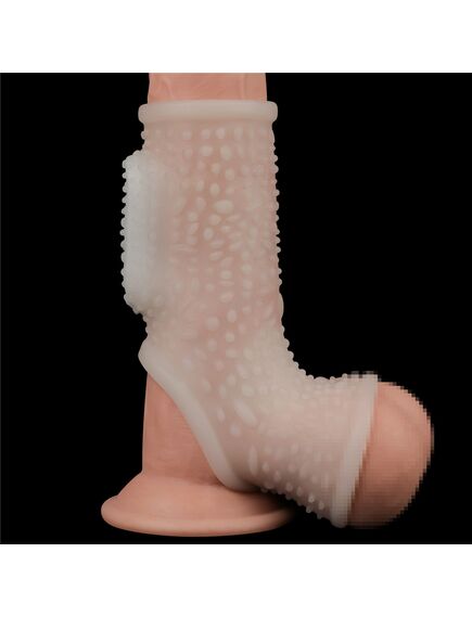 Вибро кольцо Drip Knights с рукавом для мошонки (белое) , изображение 6