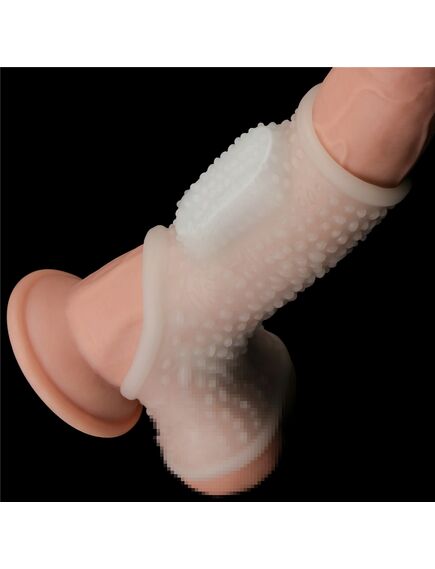 Вибро кольцо Drip Knights с рукавом для мошонки (белое) , изображение 7