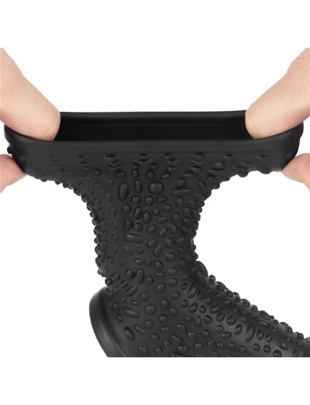 Вибро кольцо Drip Knights с рукавом для мошонки (Черное) , изображение 10