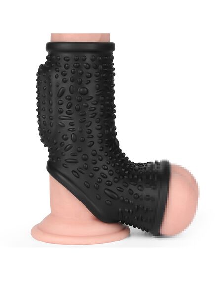 Вибро кольцо Drip Knights с рукавом для мошонки (Черное) , изображение 11