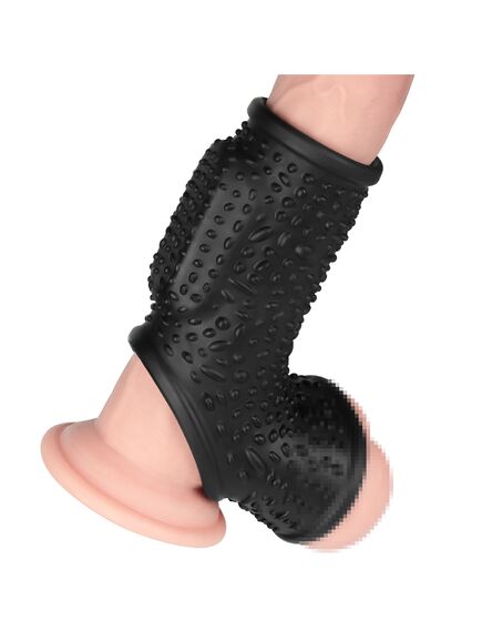 Вибро кольцо Drip Knights с рукавом для мошонки (Черное) , изображение 13