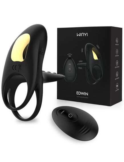 Черное эрекционное виброкольцо Edwin с пультом 