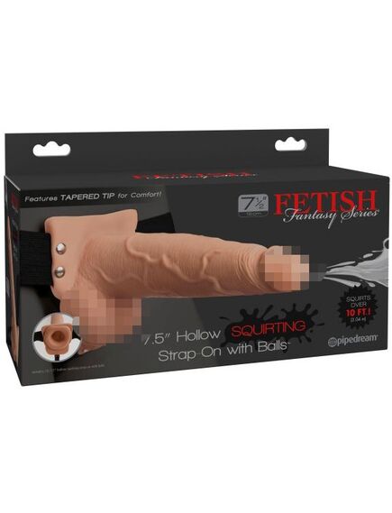 Полый страпон эякулир. Fetish Fantasy 7.5" Hollow Squirting Strap-On with Balls Flesh , изображение 2