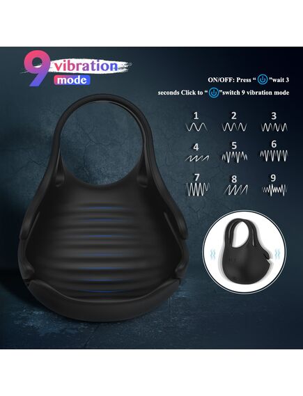 Эрекционное кольцо с вибрацией и мешочком лоя мошонки Nest , изображение 4