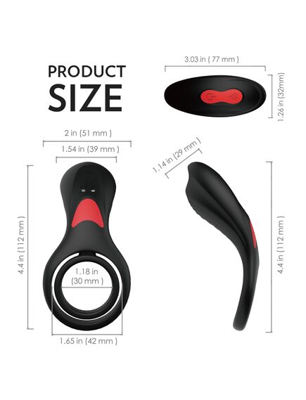 Эрекционное кольцо с вибрацией, подхватом под мошонку и пультом д\у "Rings-RCT" , изображение 3