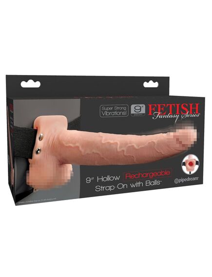 Телесный перезаряжаемый фаллопротез 9 Hollow Rechargeable Strap-on with Balls - 25,4 см , изображение 8