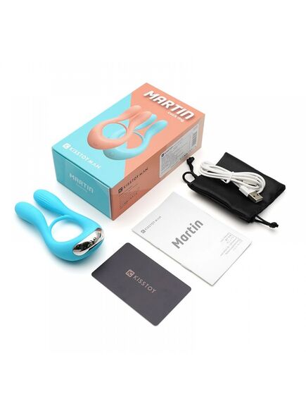 Вибратор для пар KisToy "Martin Blue", два мотора, крепление на член, диаметр 32мм , изображение 10