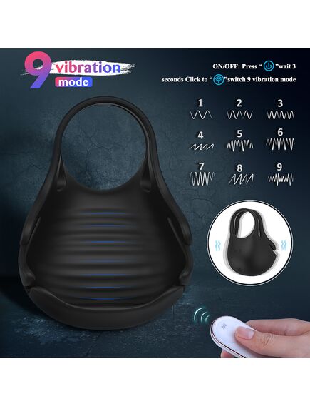 Эрекционное кольцо с мешочком для мошонки Nest-RCT с пультом , изображение 2