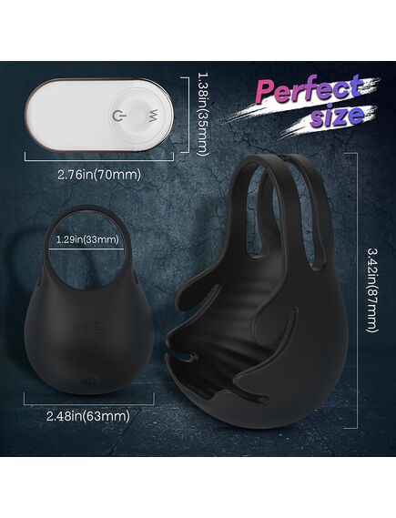 Эрекционное кольцо с мешочком для мошонки Nest-RCT с пультом , изображение 3