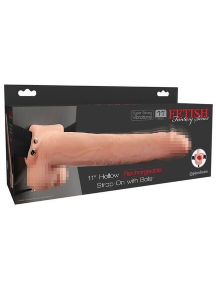 Телесный перезаряжаемый фаллопротез11 Hollow Rechargeable Strap-on with Balls - 30 см , изображение 9