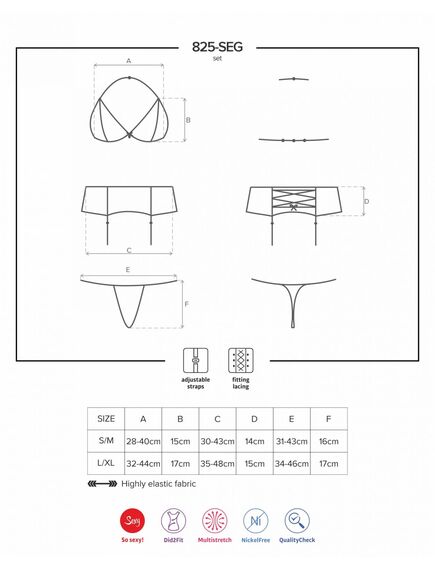 Комплект (бюстгальтер+пояс+стринги) (синий-чёрный, S/M) , изображение 2