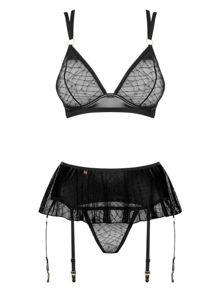 Комплект (бюстгальтер+пояс+стринги) (чёрный, S/M) , изображение 3