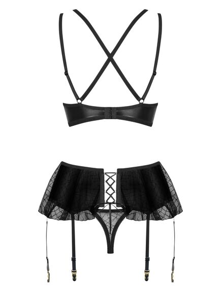 Комплект (бюстгальтер+пояс+стринги) (чёрный, S/M) , изображение 4