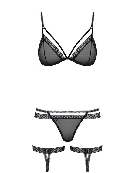 Комплект (Бюстгальтер + трусики + Подвязки) (чёрный, S/M) , изображение 4