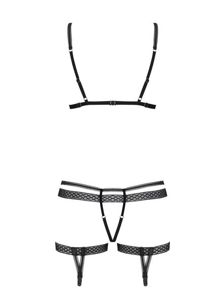 Комплект (Бюстгальтер + трусики + Подвязки) (чёрный, S/M) , изображение 5