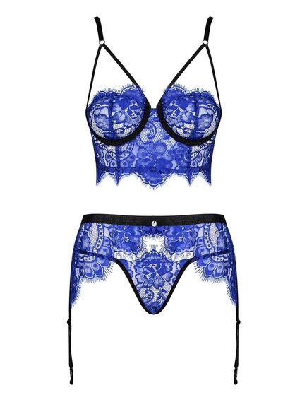 Кружевной комплект с поясом для чулок Obsessive COBALTESS SET S/M , изображение 3