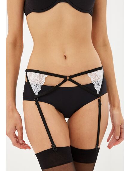 Фривольный пояс для чулок с белым кружевом (Hold on love) (L/XL), Выберите размер : L/XL , изображение 2