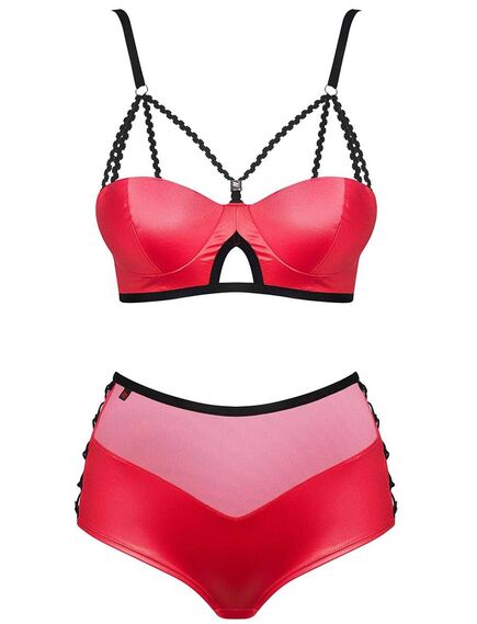 Сексуальный комплект Obsessive LEATHERIA SET красный (L/XL), Выберите размер : L/XL , изображение 3