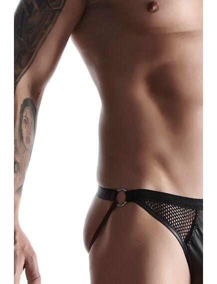 Трусы мужские черные с вставками из сетки и декоративными кольцами L , изображение 3