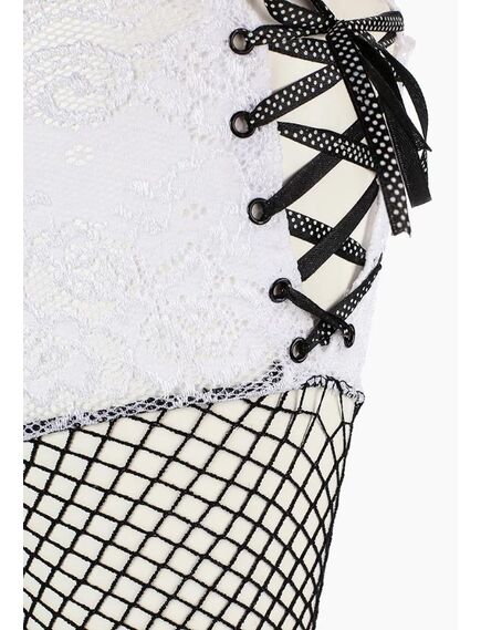 Чулки с широкой белой резинкой на завязках, S/M , изображение 3