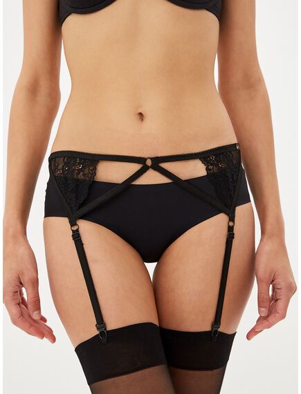 Фривольный пояс для чулок с черным кружевом (Hold on love) L/XL , изображение 3