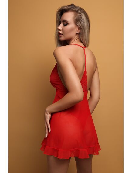 Романтичная сорочка с кружевом и застёжкой спереди красная (Muse), L/XL , изображение 2